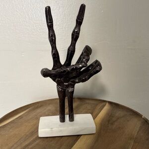 Decorative Metal Skeleton Hand Sculpture w Peace Sign